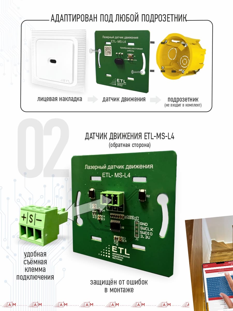 Контроллер автоматической подсветки лестницы A³M VS-12ST-PRO RGB (WiFi, 12–24В, 12 каналов) с Wi-Fi и голосовым помощником Алиса
