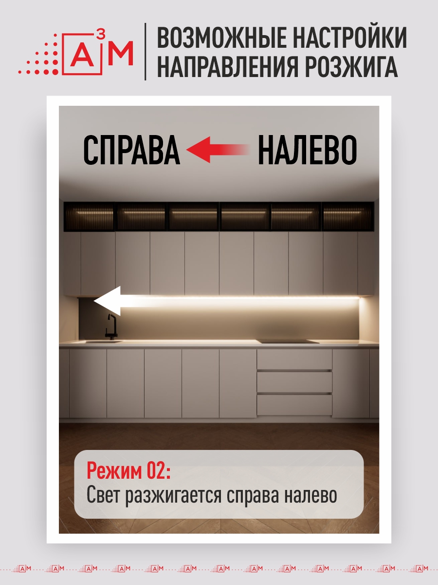 Умная сенсорная подсветка рабочей зоны кухни A³M «Бегущий огонь» (3м, нейтральный свет 4000K)