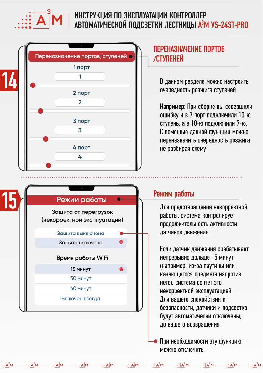 Настройка режима работы переназначение портов и защиты от перегрузок контроллера лестницы A³M