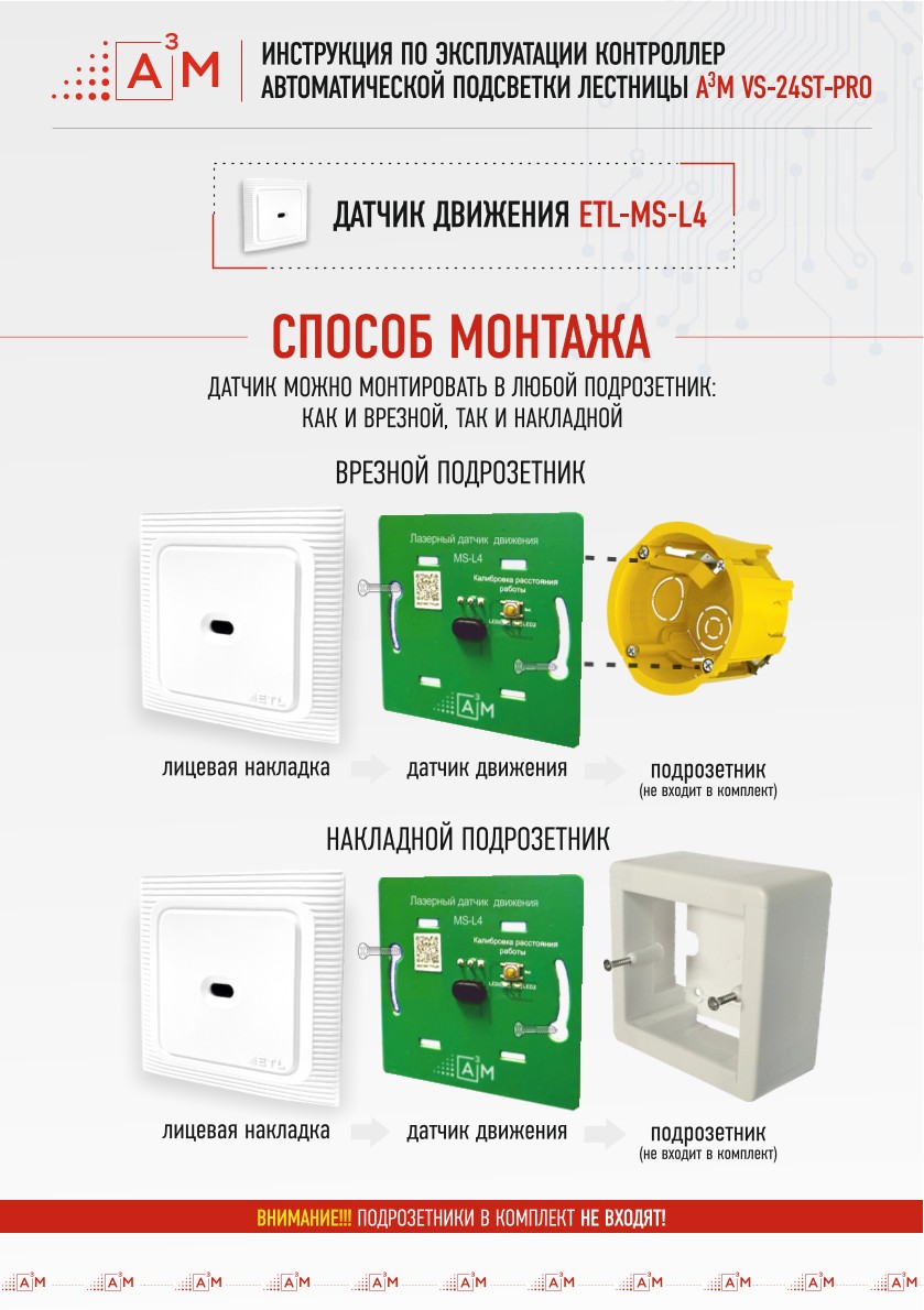 Схема монтажа лазерных датчиков движения A³M ETL-MS-L4